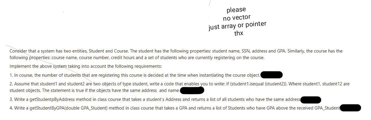  please no vector just array or pointer thx Consider that a