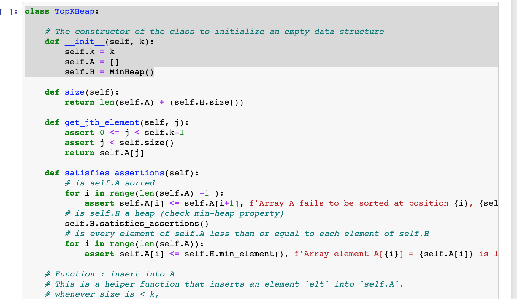 Please finish the python code. lass Topkeap: \# Function: Delete top k