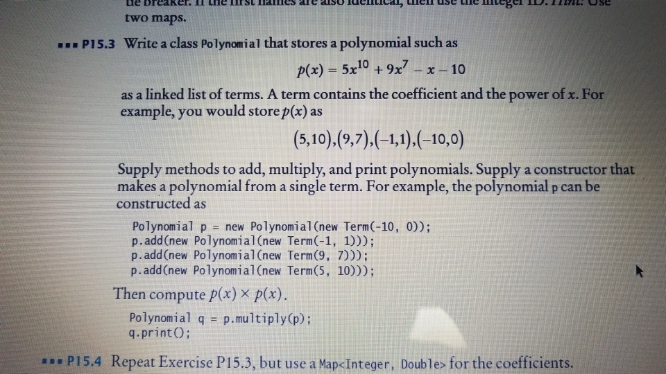 In Java. Needing help with this homework assignment. The following is the