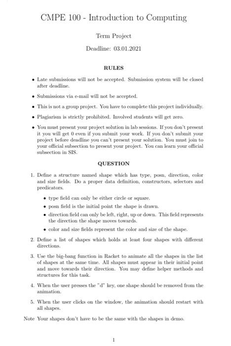 using ( Dr racket ) program CMPE 100 - Introduction to Computing