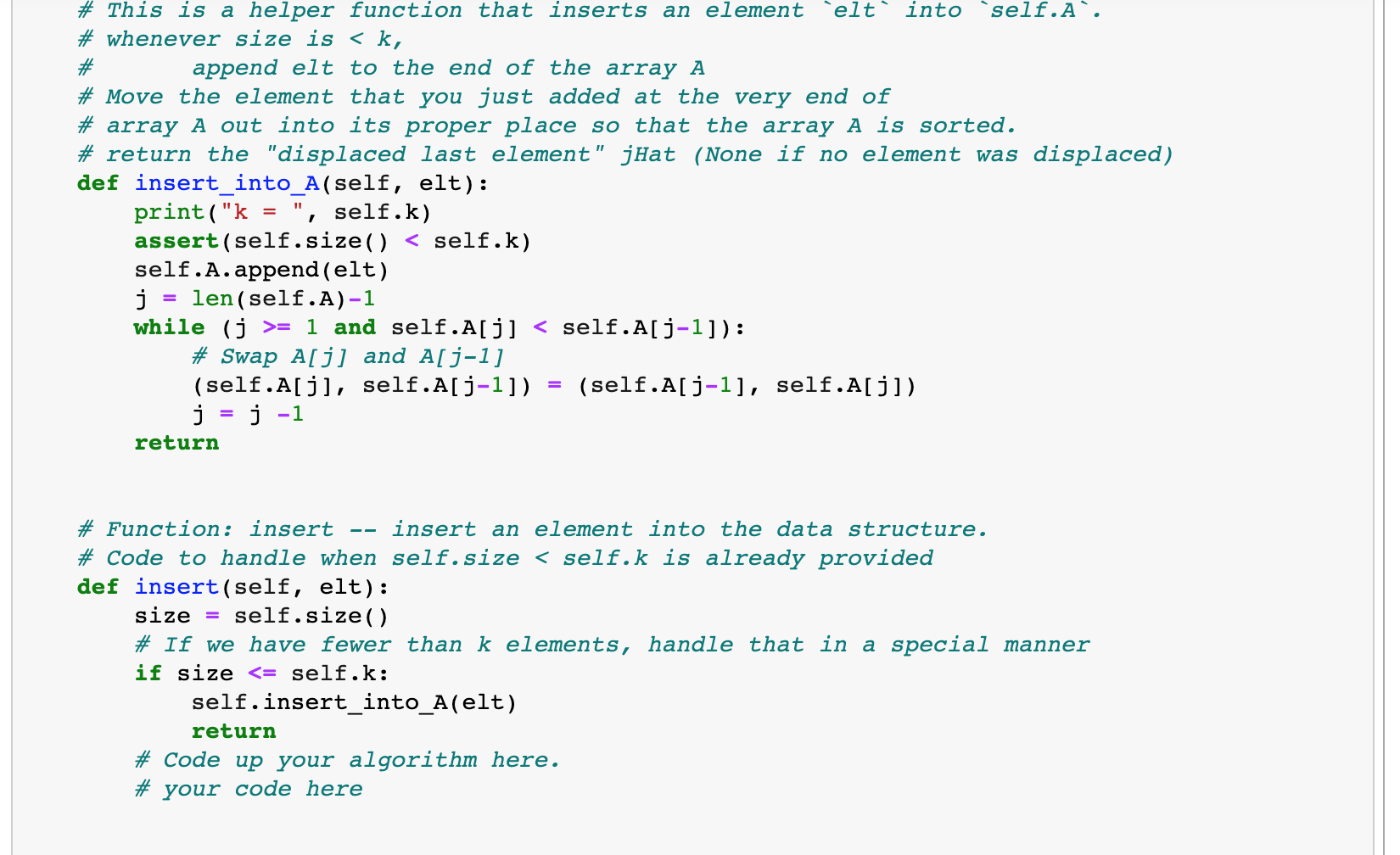 delete an element from the array A \# In particular delete the