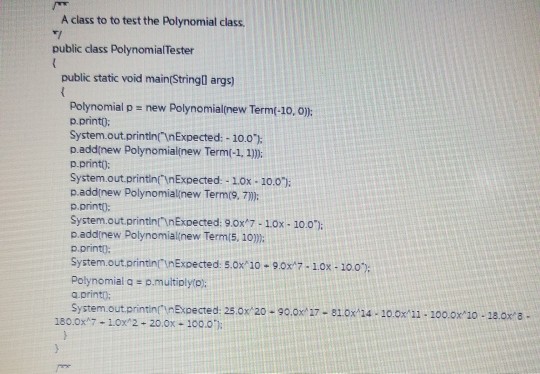 + 9x7-x-10 as a linked list of terms. A term contains the