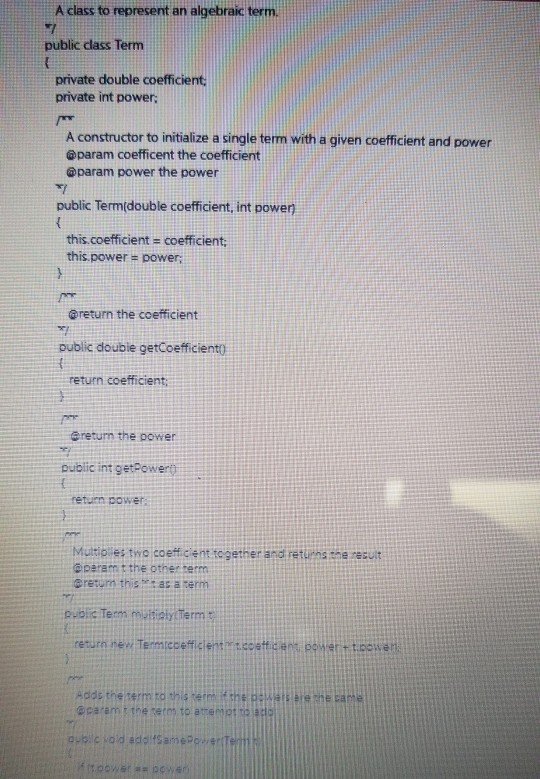 coefficient and the power of x. For example, you would store p(x)