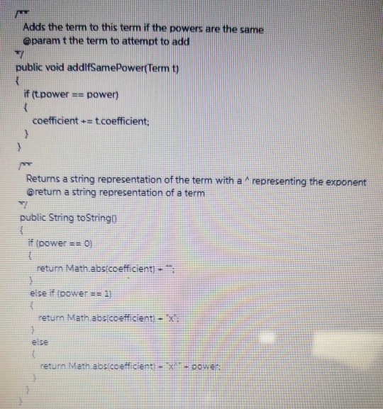 as (5,10),(9,7),(-1,1),(?10,0) Supply methods to add, multiply, and print polynomials. Supply a