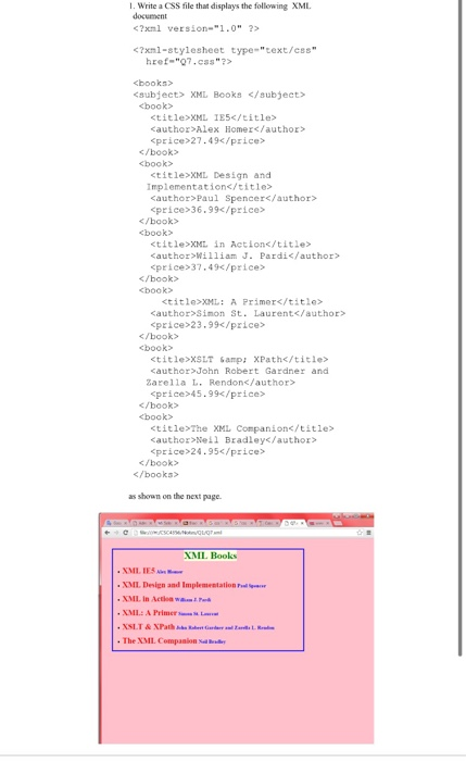  1. Write a CSS file that displays the following XML document