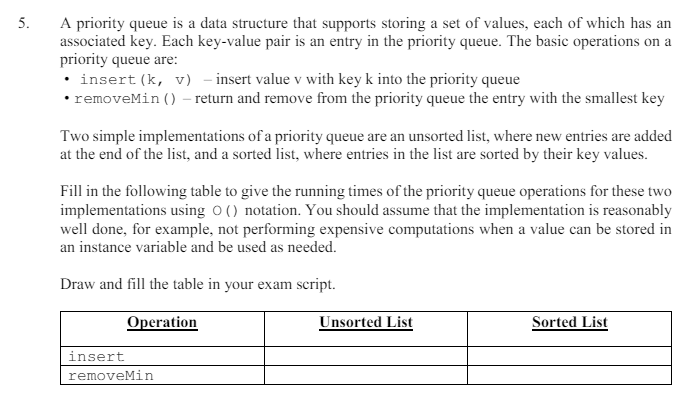  A priority queue is a data structure that supports storing a