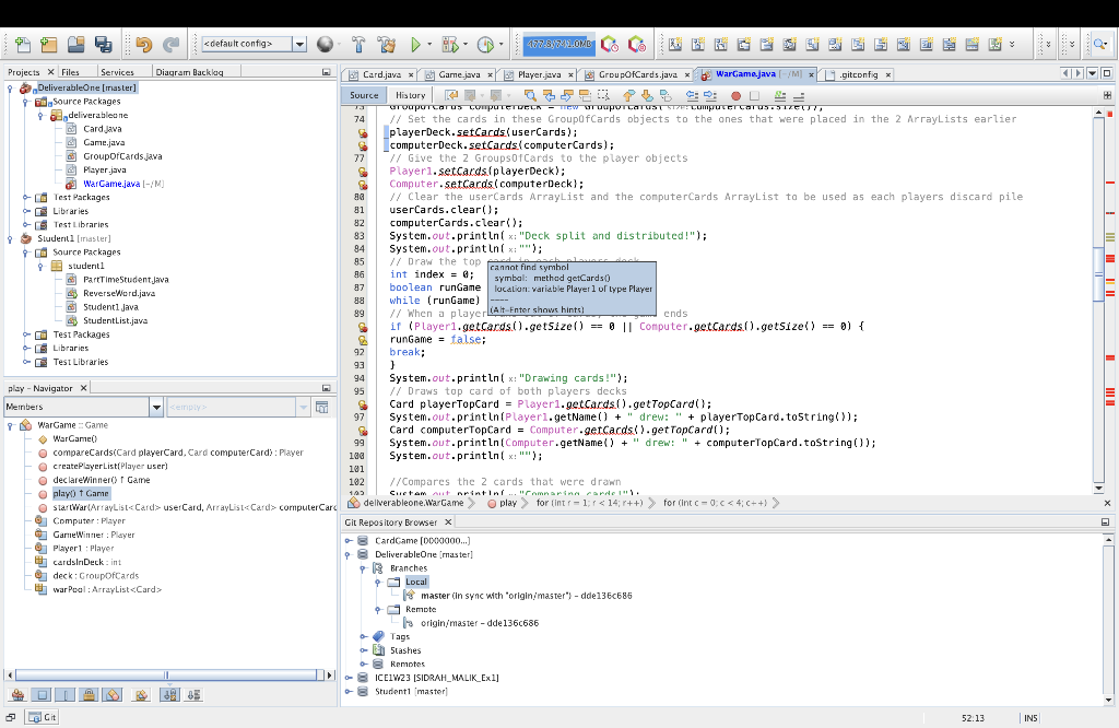 of type GroupOfCards," it means that the method "getCardDeck" is not defined