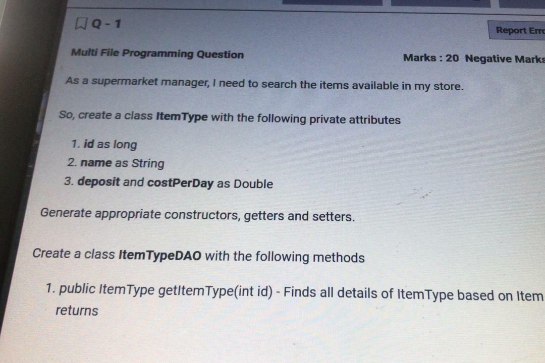 WQ-1 Report Em Multi File Programming Question Marks : 20 Negative