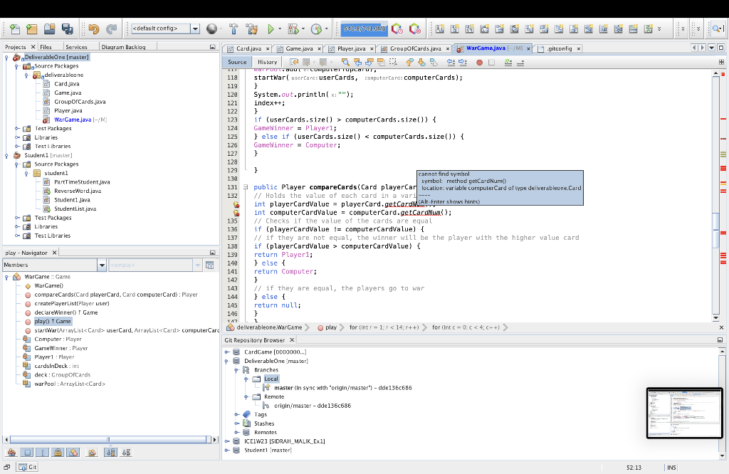in the "GroupOfCards" class. Therefore, you can't call it on the "deck"