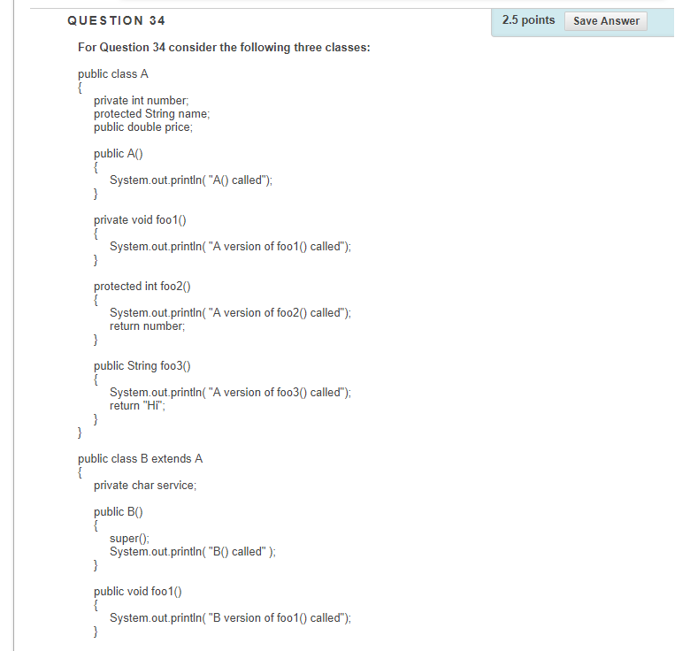  QUESTION 34 2.5 points Save Answer For Question 34 consider the