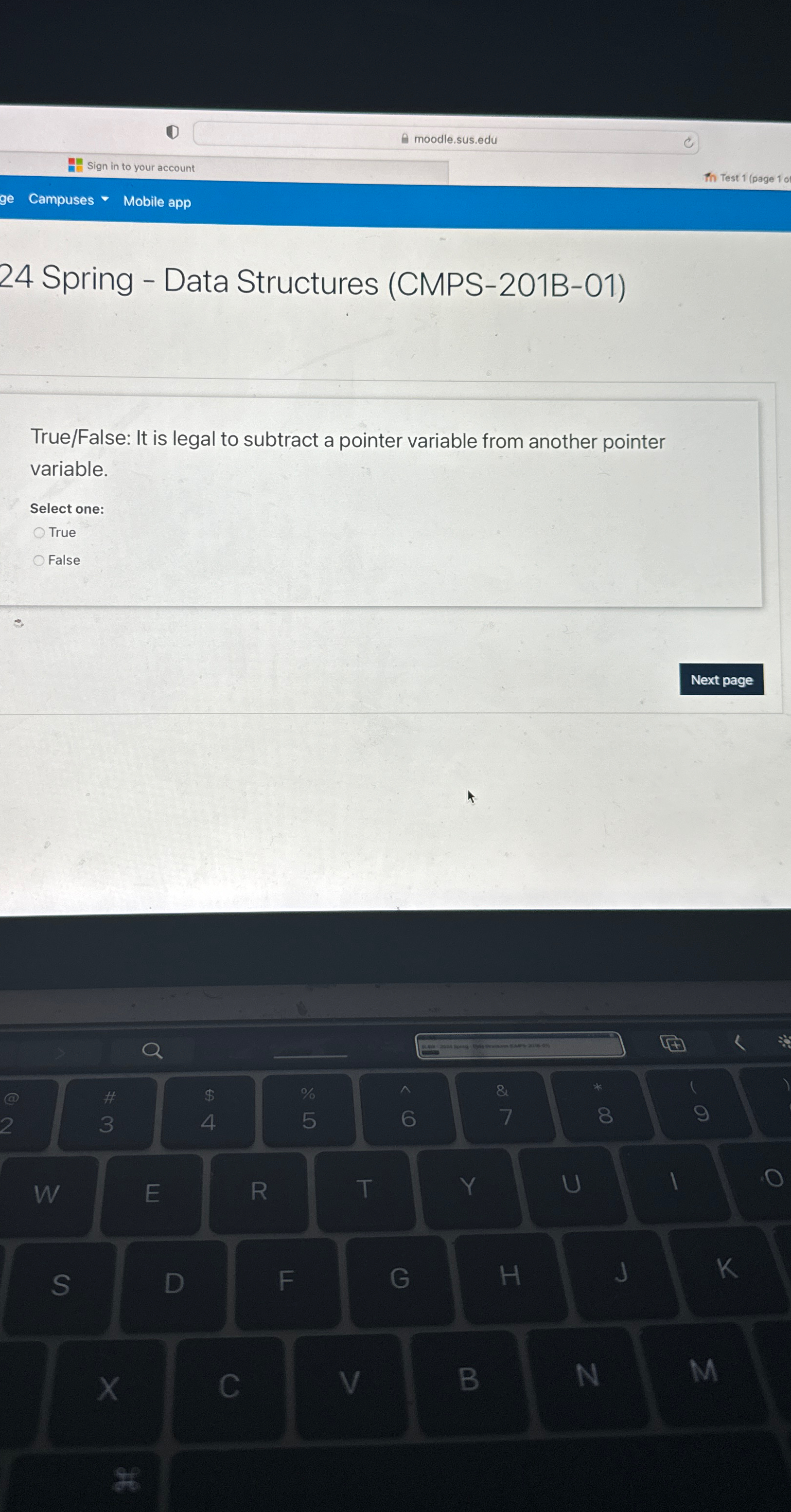  24 Spring - Data Structures (CMPS-201B-01) True/False: It is legal to