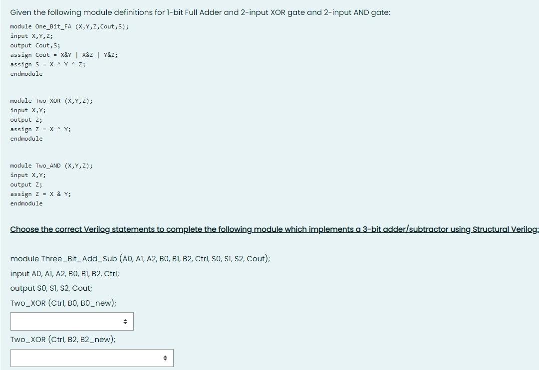 Lab logic Given the following module definitions for l-bit Full Adder and