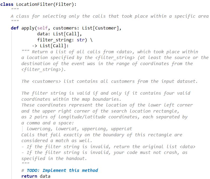 This is Python Language class LocationFilter(Filter): A class for selecting only the