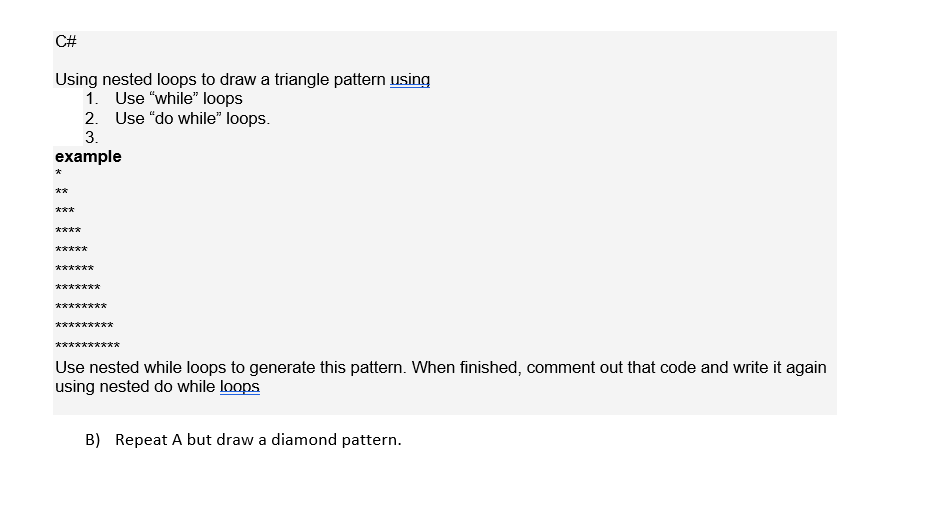  C\# Using nested loops to draw a triangle pattern using 1.