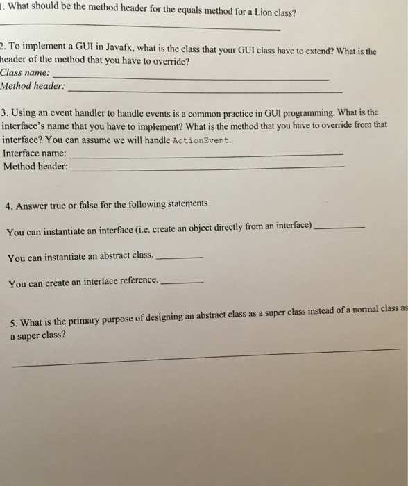  What should be the method header for the equals method for