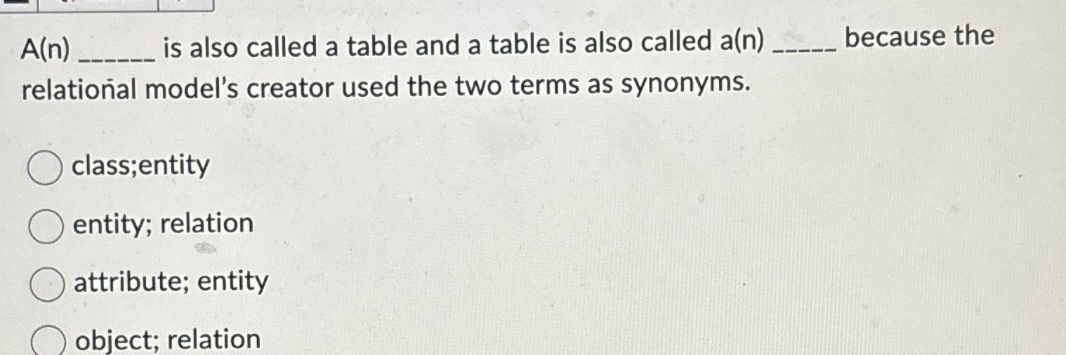 A(n) is also called a table and a table is also