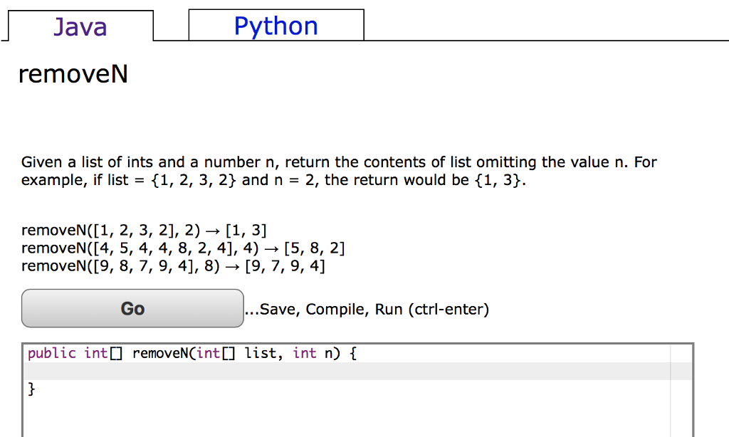  Help me with java coding bat activities removeN http://codingbat.com/prob/p293673 greatestNegative http://codingbat.com/prob/p232039