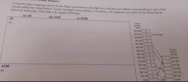 Memory Using the page mapping shown in the figure presented on