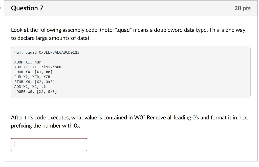  Look at the following assembly code: (note: ".quad" means a doubleword