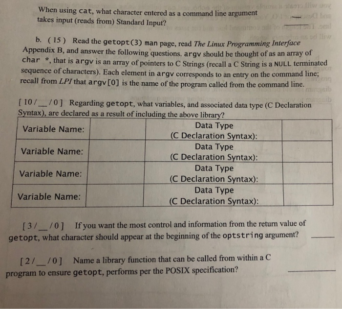  When using cat, what character entered as a command line argument