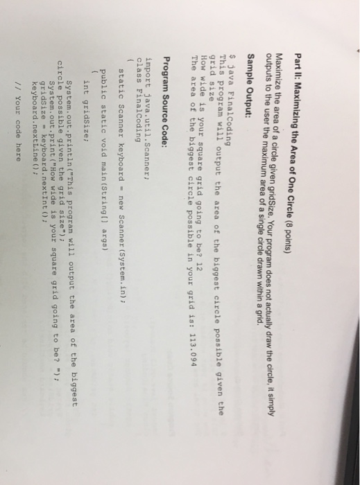  Intro to java Part Il:Maximizing the Area of One Circle (8