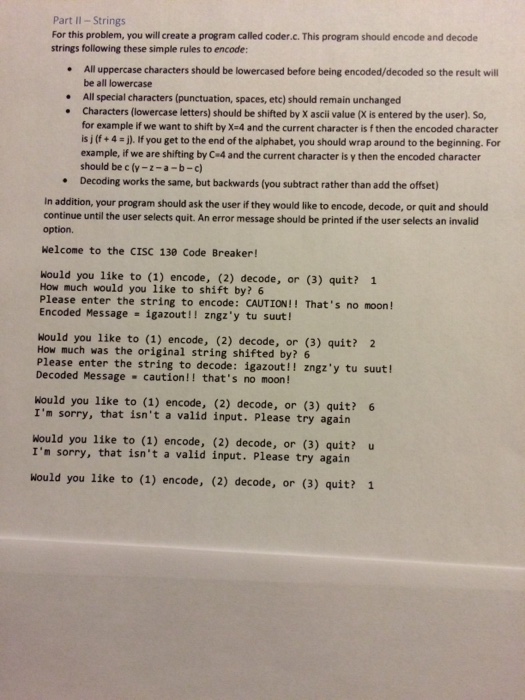  Part II - Strings For this problem, you will create a