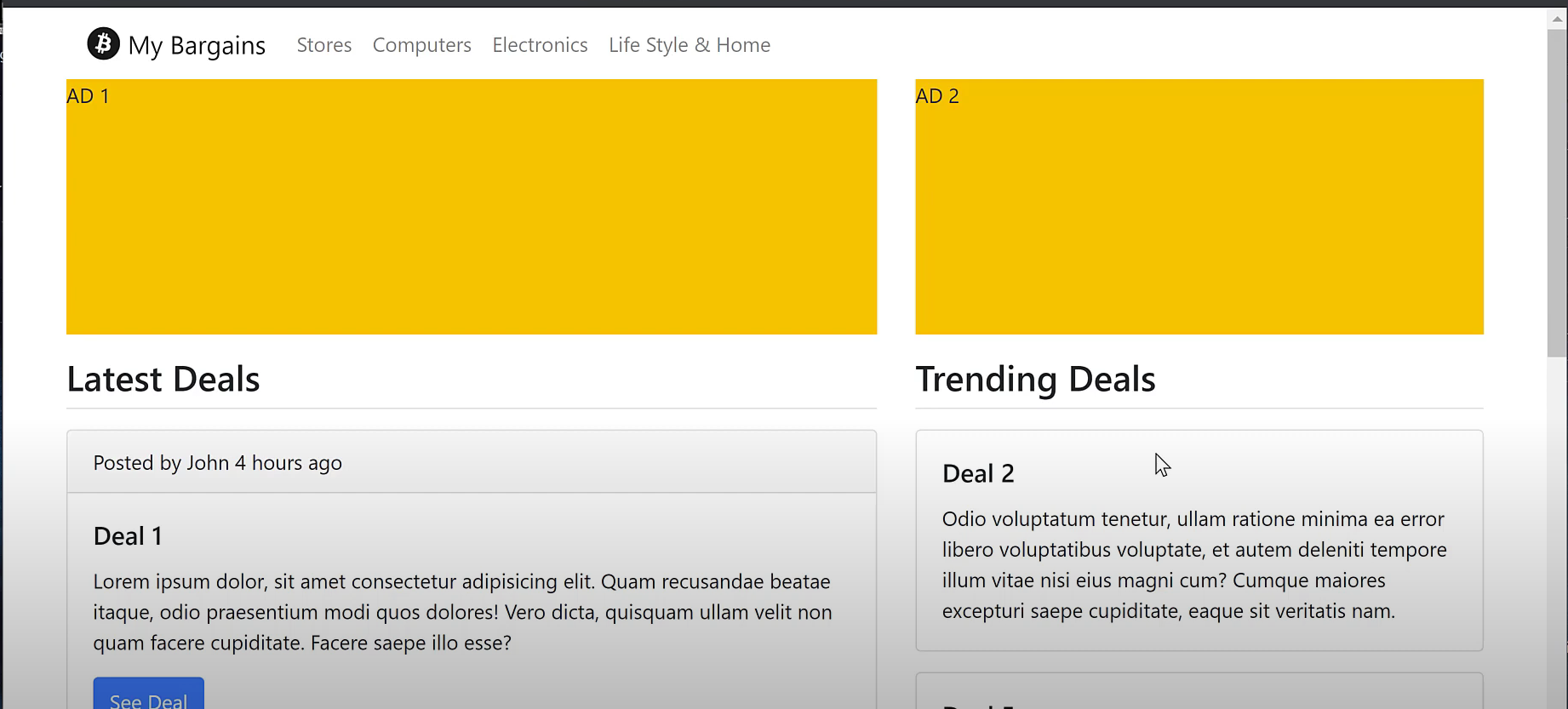using bootstrap make the html file look similar to the attached pictures.