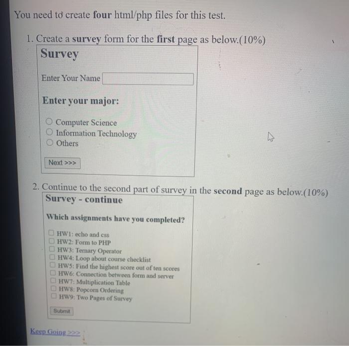  create four html/php You need to create four html/php files for