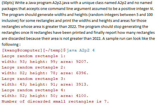  (50pts) Write a Java program A2p2.java with a unique class named