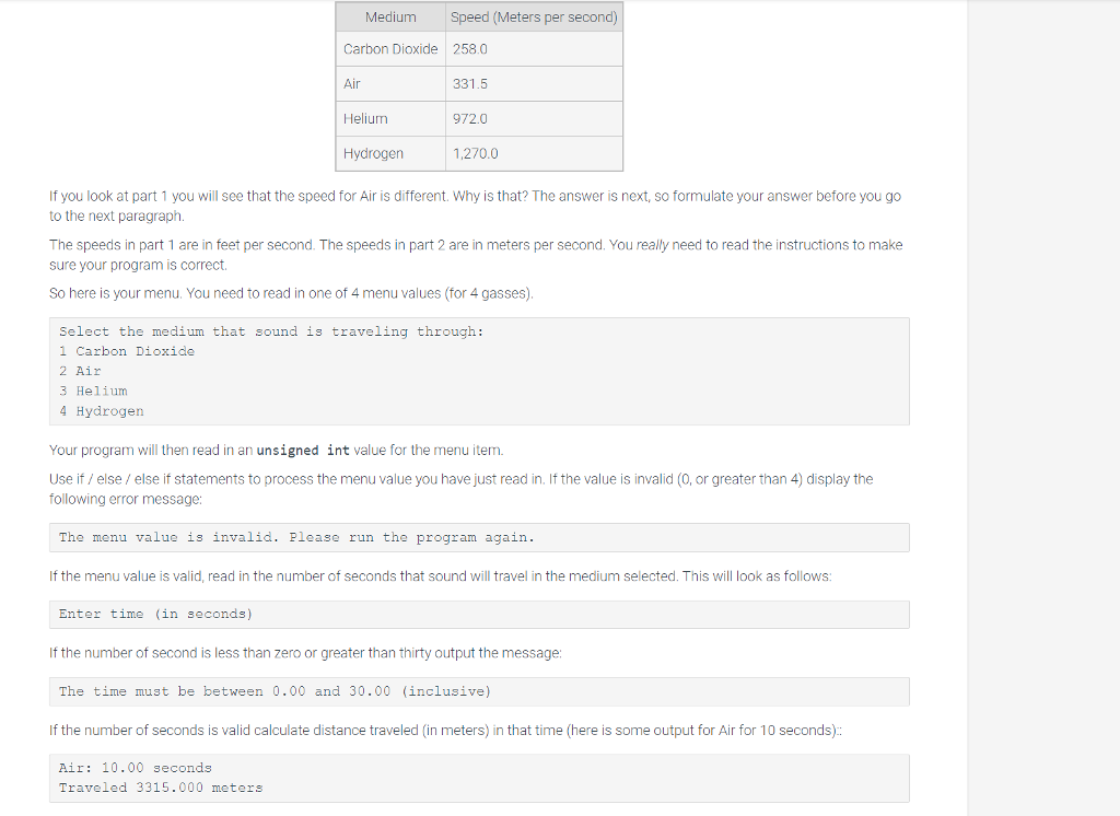 C++ requirements Your program will read in the menu number as an