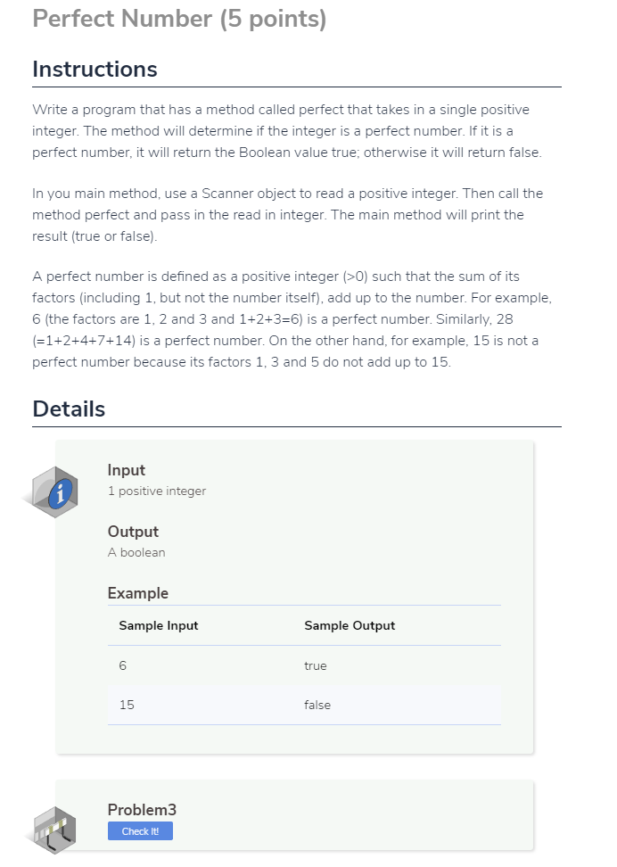 The code must be well commented! Perfect Number (5 points) Instructions Write
