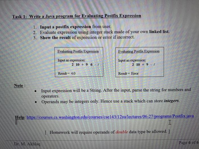  Task 1: Write a Java program for Evaluating Postfix Expression 1.
