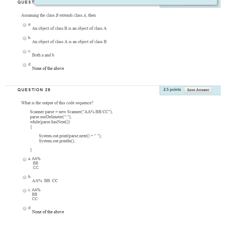 int a a. size QUESTION 22 2.5 points Save Answer What statement(s)