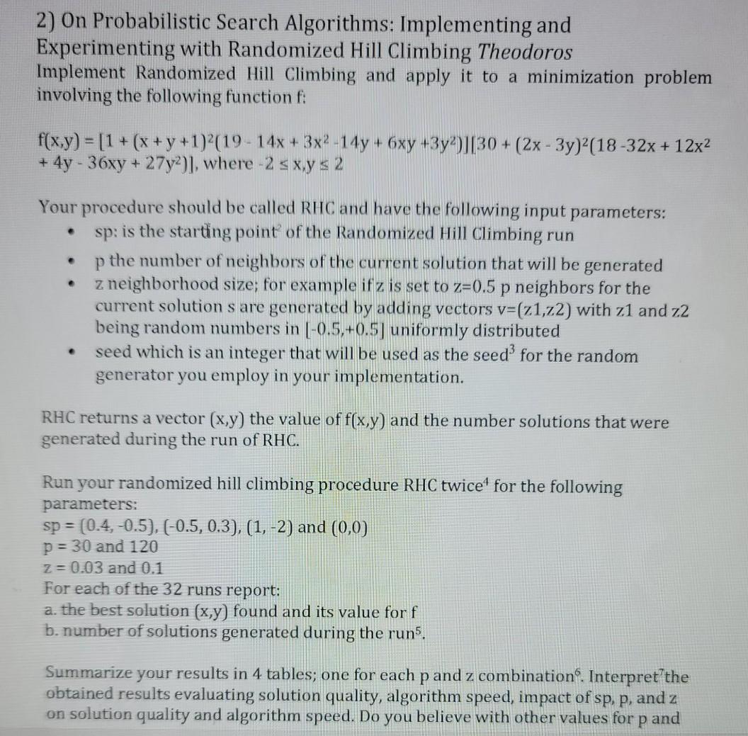  2) On Probabilistic Search Algorithms: Implementing and Experimenting with Randomized Hill