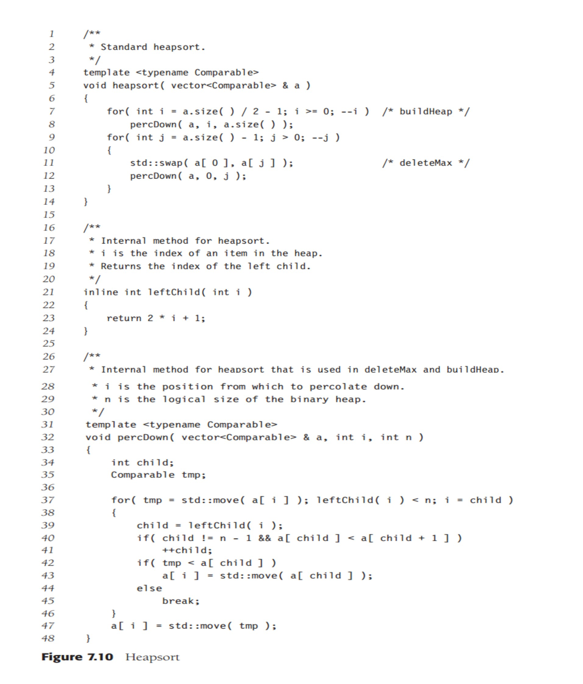 What is the big-O of the function: template void heapsort(vector as shown