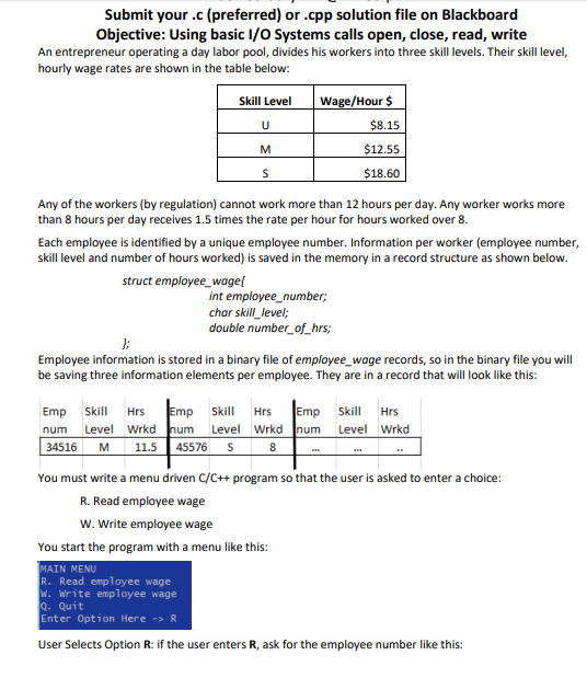  Submit your .c (preferred) or.cpp solution file on Blackboard Objective: Using