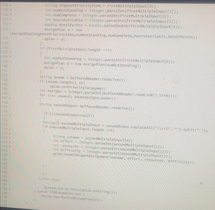 1 numAssignment=numAssigns; 3 AssignPlan(String highpriorityItem, int numAssigns, int numComplete, int hot t