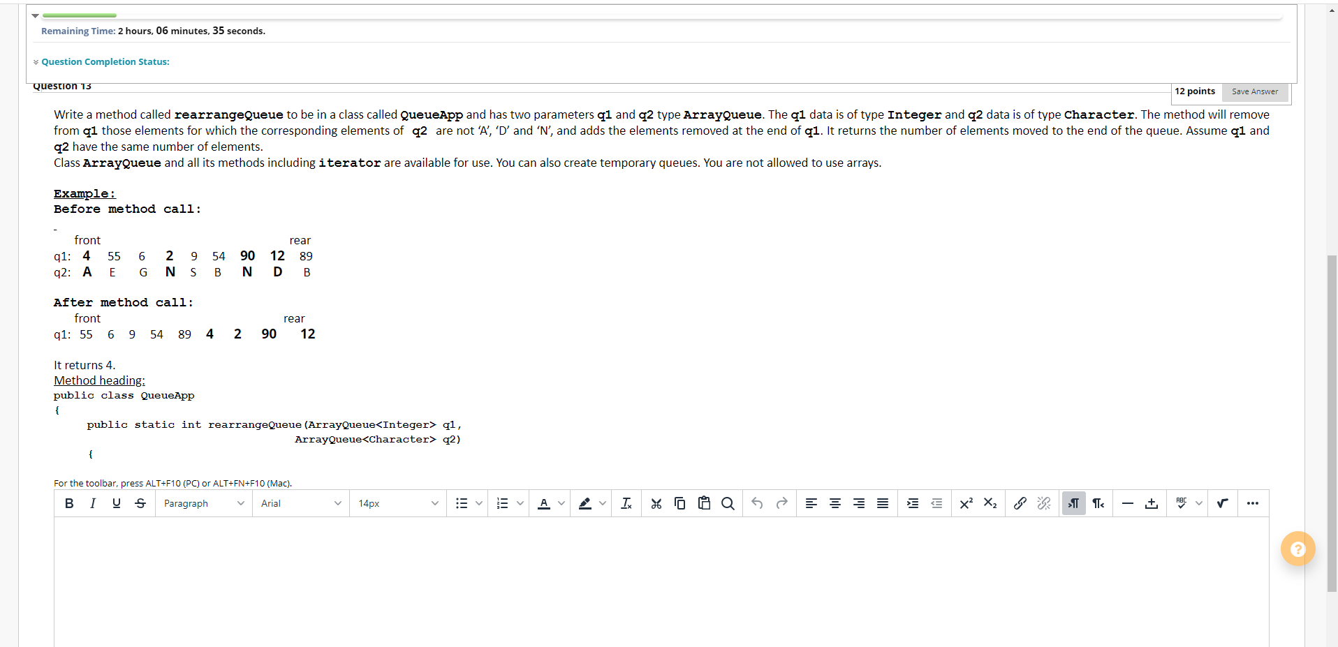 java script itcs 214 Remaining Time: 2 hours, 06 minutes, 35 seconds.