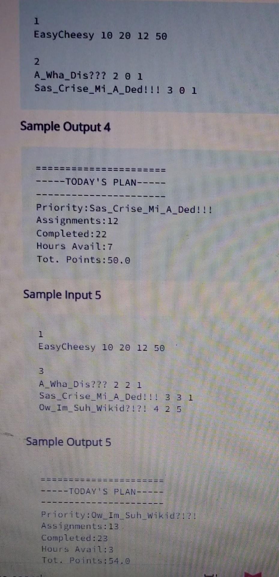 alternative constructor that accepts and sets numOutstanding, numComplete, totalPoints, and highestPriorityltem. 3.