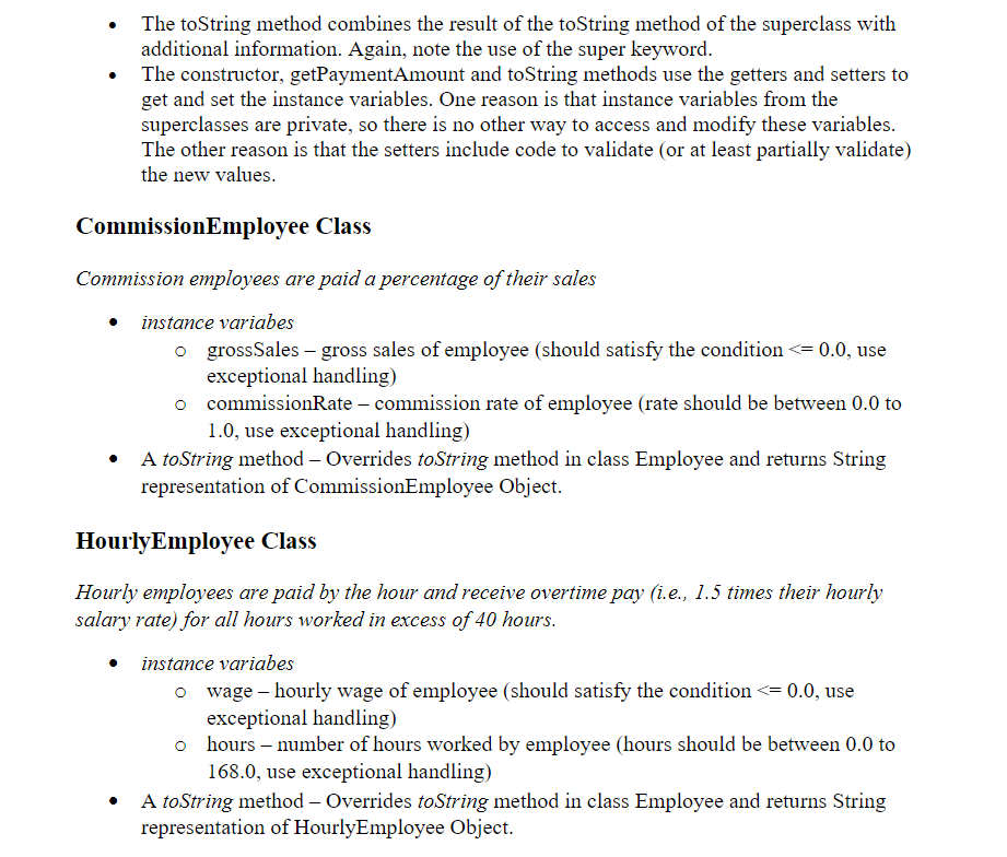 the get Payment Amount method. The Invoice and Employee Classes Both the