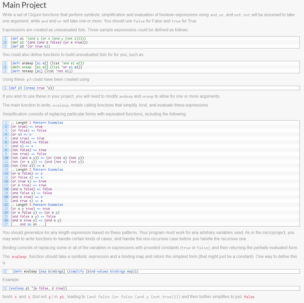 Programming language: Clojure Examine the below main project. Write one or more
