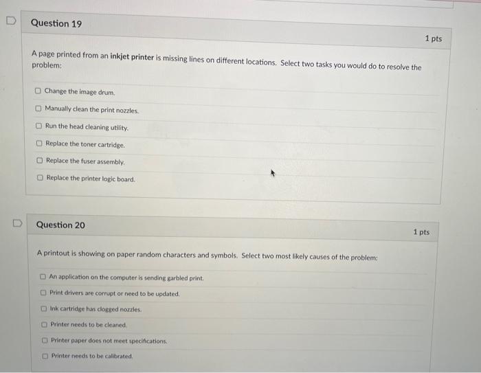  A page printed from an inkjet printer is missing lines on