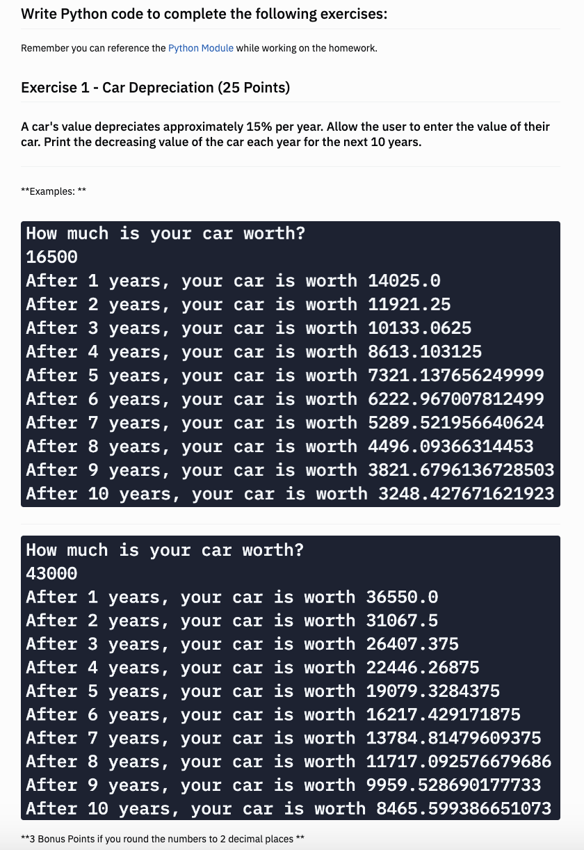 Python Please do answer this for me with code. Also the bonus
