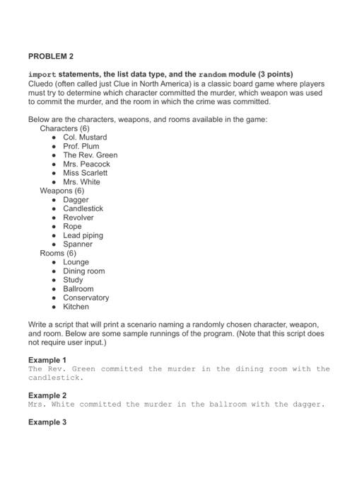  please answer this question correctly PROBLEM 2 import statements, the list