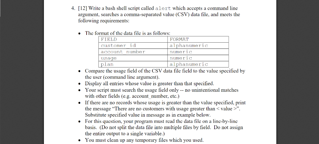  4. [12] Write a bash shell script called alert which accepts