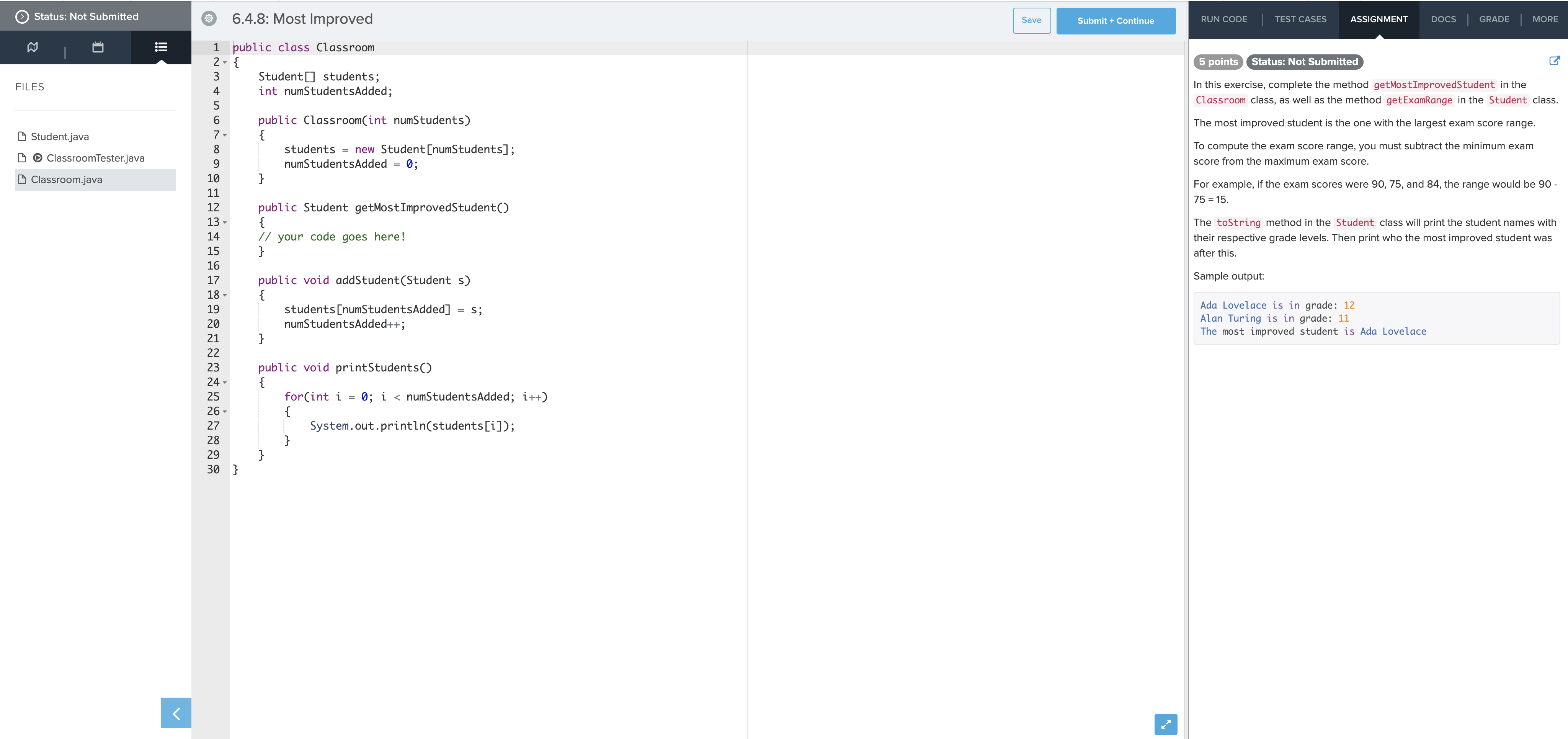 ASSIGNMENT DOCS | GRADE MORE 5 points Status: Not Submitted FILES In