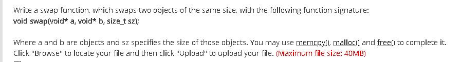 c laungage Write a swap function, which swaps two objects of the