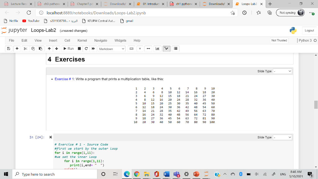 Write a program that prints a multiplication table, like this POT ch1