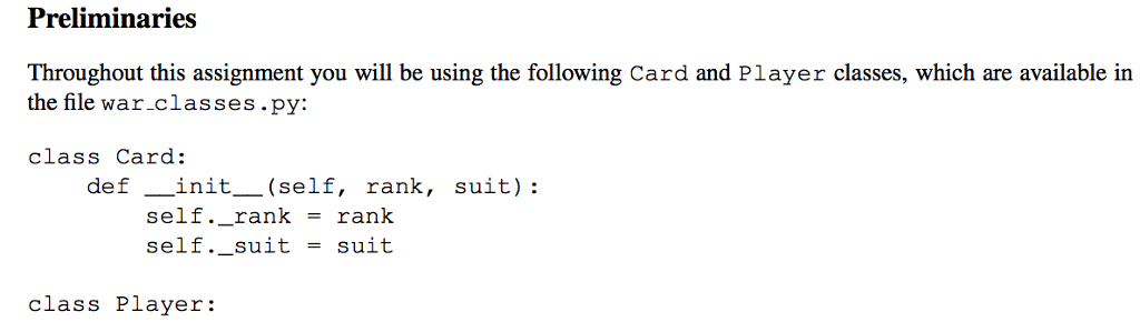 The function takes no arguments. A Card has a rank in the