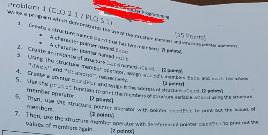 Problem 1 (CLO 2.1 / PLO S.1) Samputer Programming [15 Points)